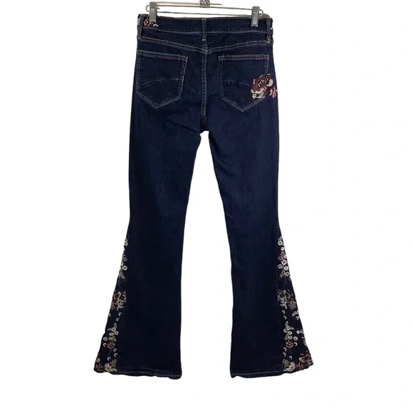 Driftwood Farrah Flower Girl Flare Jeans Embroidered High Rise